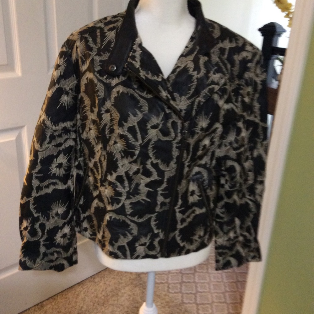 Banana Republic Black Leather Jacket with Embroidery